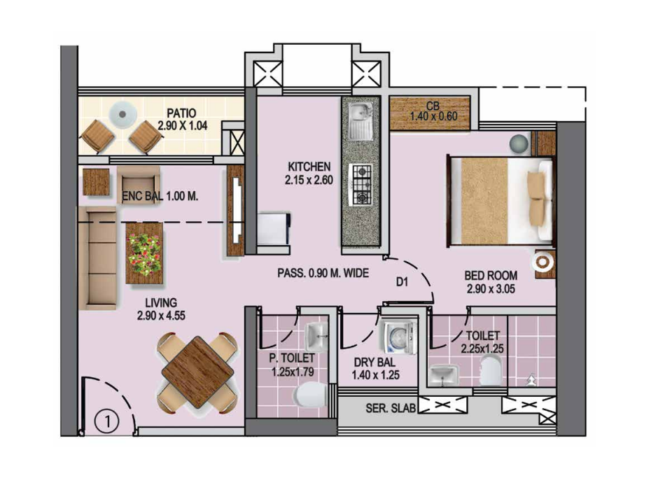 Puranik Rumah Bali Thane 1BHK Plan